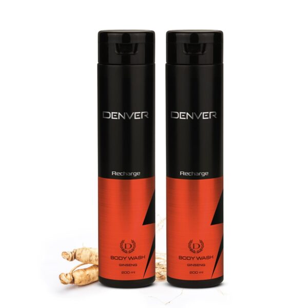 DENVER Recharge Ginseng Body Wash - 200ML Each (Combo Pack 2) | Stress Relief, Skin Nourishment Cleansing Shower Gel for Men - Fast Shipping to USA & Canada