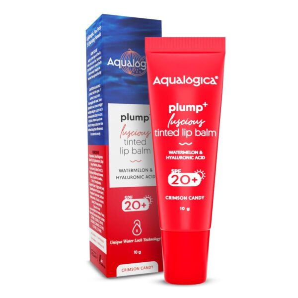 Aqualogica Plump+ Luscious Tinted Lip Balm for Men & Women - Lip Mask for Dry, Dark & Pigmented Lips with Watermelon & Hyaluronic Acid -10g (Crimson Candy) - Fast Shipping to USA & Canada