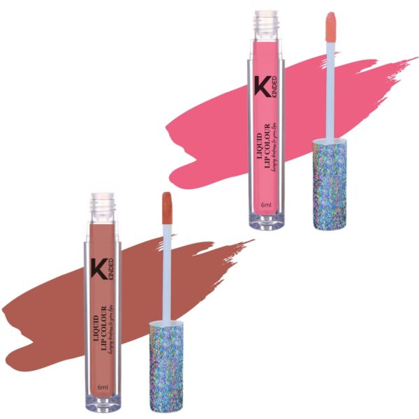 KINDED Liquid Lip Colour Vitamin E Enriched No Transfer Waterproof Long Stay Lipsticks Lip Gloss Set for Girls Women (Pack of 2, 6 ml each, Matte Finish, Shades Barbie Pink & Rust Crust) - Fast Shipping to USA & Canada