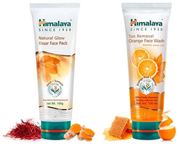 Himalaya Natural Glow Kesar Face Pack, 100g & Himalaya Tan Removal Orange Face Wash, 100ml - Fast Shipping to USA & Canada