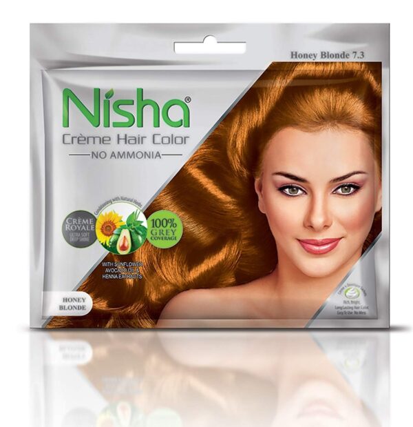 Nisha Cream Hair Color Rich Bright Long Lasting Hair Colouring For Ultra Soft Deep Shine 100% Grey Coverage Conditioning With Natural Herbs Honey Blonde (Pack of 1) - Fast Shipping to USA & Canada