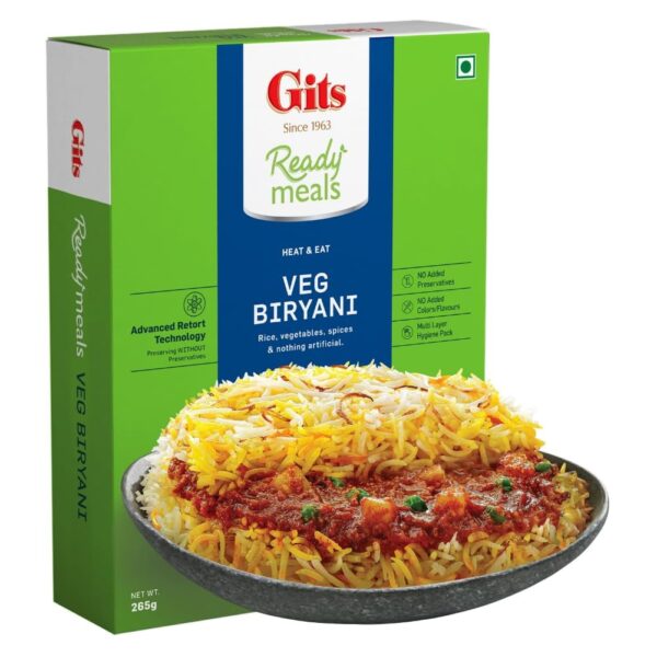 Gits Ready to Eat Veg Biryani, Layered Rice Dish, Pure Veg, Heat and Eat, Microwaveable, 265g - Fast Shipping to USA & Canada