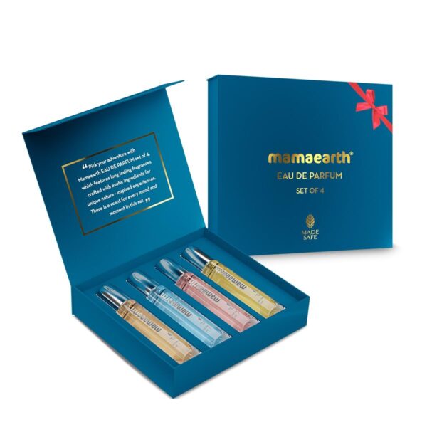 Mamaearth Perfume Gift Set for Men & Women | Made Safe Approved | Travel-Friendly Pack | Premium & Long-Lasting Fragrances | Blend of Exotic Ingredients | Gifting For Valentine's Day, Birthday, Anniversary & Special Occasions | Premium Gift Pack | 15 ml x 4 - Fast Shipping to USA & Canada