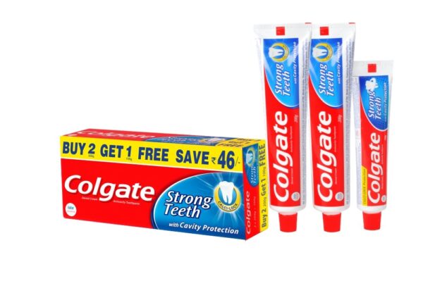 Colgate Strong Teeth Anticavity Toothpaste with Amino Shakti - 500gm (200gm - Pack of 2 with 100gm Free) - Fast Shipping to USA & Canada