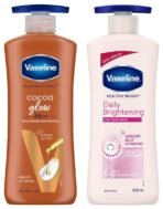 Vaseline Healthy Bright Body Lotion 400 ml, Daily Brightening Moisturizer with Sunscreen for Dry Skin, Gives Non-Greasy Glowing Skin - & Vaseline Intensive Care Cocoa Glow Body Lotion, 400 ml - Fast Shipping to USA & Canada