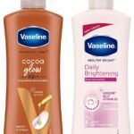 Vaseline Healthy Bright Body Lotion 400 ml, Daily Brightening Moisturizer with Sunscreen for Dry Skin, Gives Non-Greasy Glowing Skin - & Vaseline Intensive Care Cocoa Glow Body Lotion, 400 ml - Fast Shipping to USA & Canada