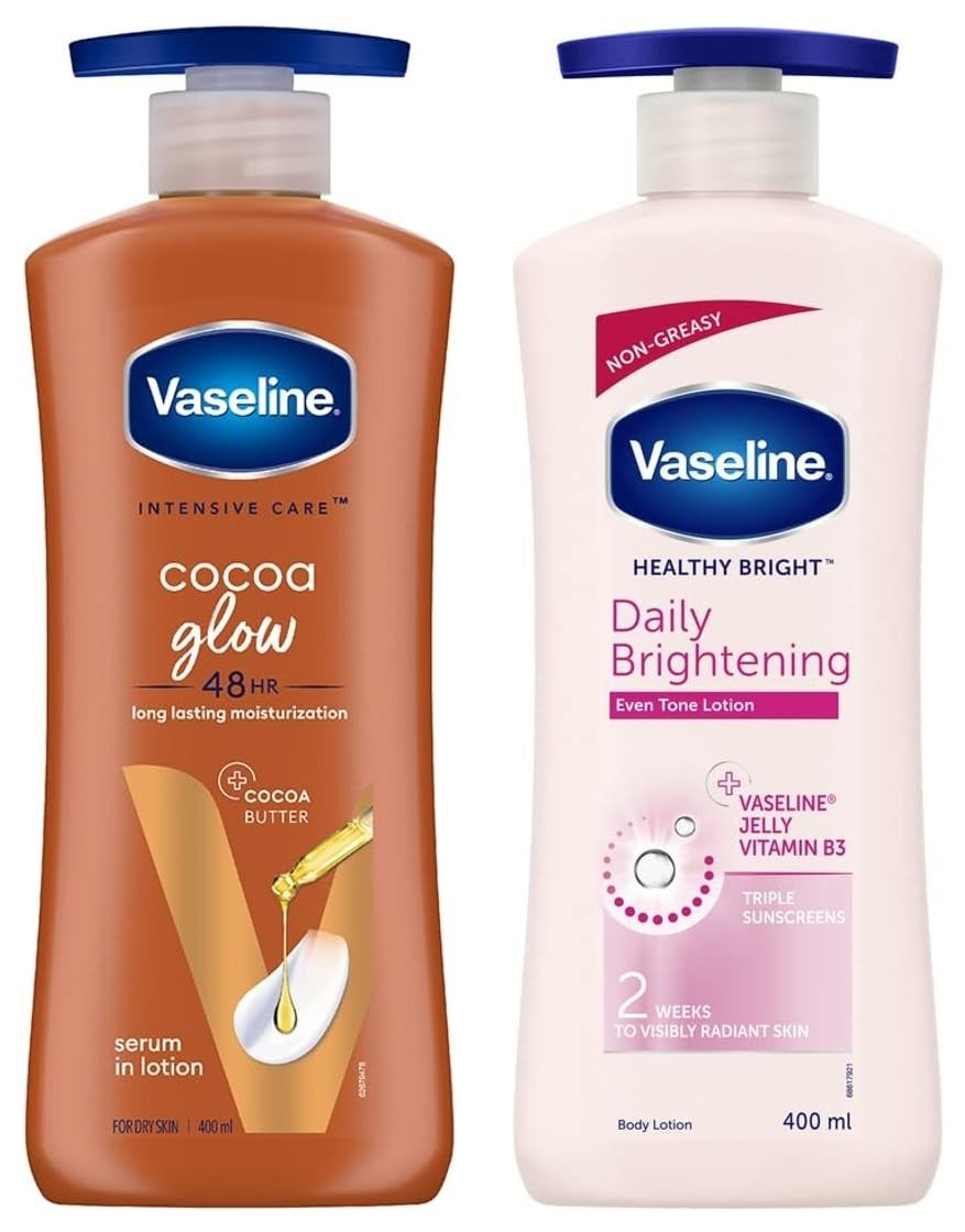 61iBi1dhhRL-1.jpg Vaseline Healthy Bright Body Lotion 400 ml, Daily Brightening Moisturizer with Sunscreen for Dry Skin, Gives Non-Greasy Glowing Skin - & Vaseline Intensive Care Cocoa Glow Body Lotion, 400 ml - Fast Shipping to USA & Canada - Image 1