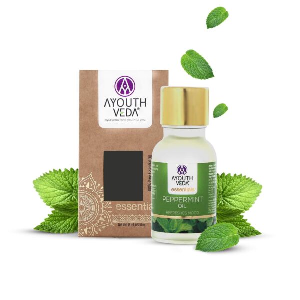 Ayouthveda Peppermint Essential Oil for Skin & Hair | Aromatherapy Kit for Stress Relief & Relaxation | 100% Pure & Natural Therapeutic Grade |Can Be Used as Air purifier (Pack Of 1; 15ml) - Fast Shipping to USA & Canada