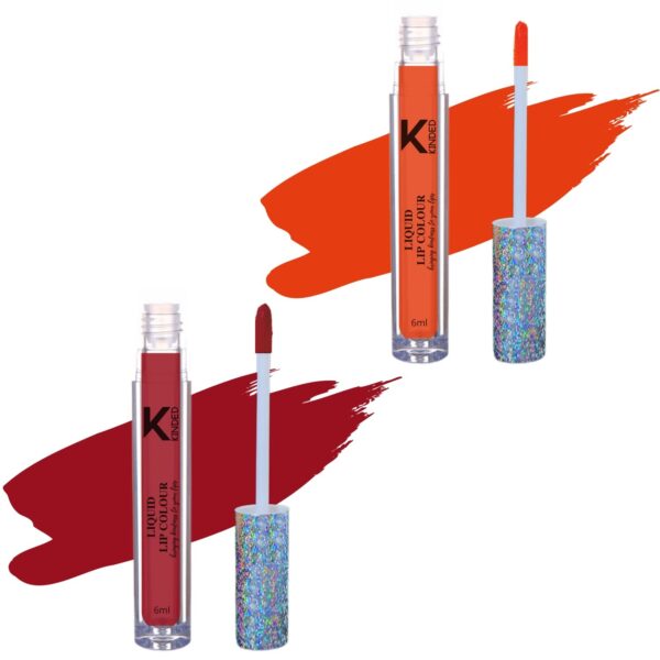 KINDED Liquid Lip Colour Vitamin E Enriched No Transfer Waterproof Long Stay Lipsticks Lip Gloss Set for Girls Women (Pack of 2, 6 ml each, Matte Finish, Shades Sangria Orange & More Maroon) - Fast Shipping to USA & Canada