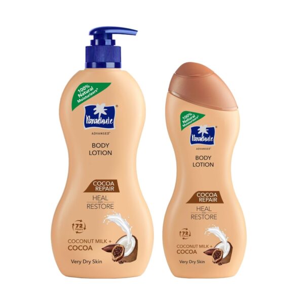 Parachute Advansed Cocoa Repair Body Lotion for Women & Men, Very Dry Skin, 400ml + 250ml| Pure Coconut Milk & Cocoa, 100% Natural, 72h Moisturisation - Fast Shipping to USA & Canada
