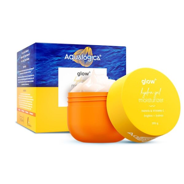 Aqualogica Glow+ Hydra Gel Moisturizer with Vitamin C & Papaya | 24-Hour Intense Hydration | Weightless Water-Like Gel Texture | Non Sticky & Quick Absorbing for Glowing Skin | 200 g - Fast Shipping to USA & Canada