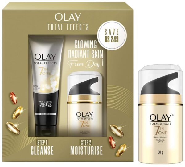 Olay Total Effect Day Cream (Spf 15), 50g & Cleanser Pack For Anti Ageing, 100g & Olay Total Effects Day Cream With Vitamin B5, Niacinamide, Green Tea, Spf 15, 50 Gm - Fast Shipping to USA & Canada