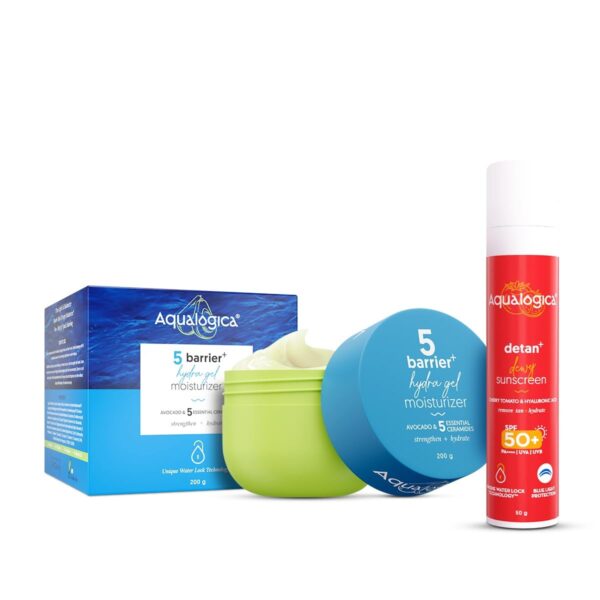 Aqualogica 5 Barrier+ Hydra Gel Moisturizer & Detan+ Dewy Sunscreen|24-Hour Intense Hydration | Removes Tan | SPF 50+ & PA++++ Protection - Fast Shipping to USA & Canada