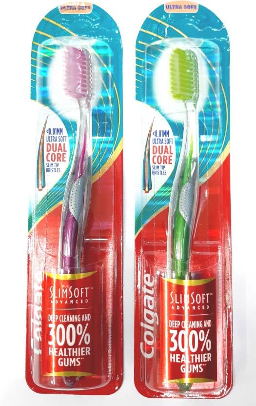 Colgate Adult Slim Soft Advance Manual Toothbrush Ultra Soft Toothbrush (2 Toothbrushes),Multicolour - Fast Shipping to USA & Canada