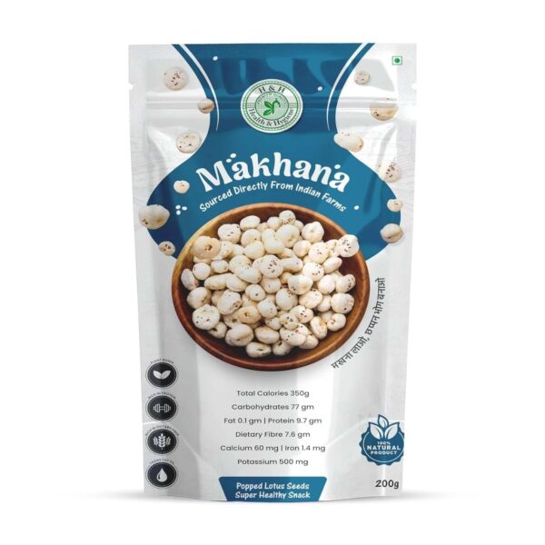 H&H HEALTH & HYGIENE Makhana, Fresh Fox Nuts Healthy Munching - Plain Phool Makhana Snacks Pure Phool Makhana - Fresh Fox Nuts Snack Fresh Fox Nuts (Phool Makhana) (200gm)