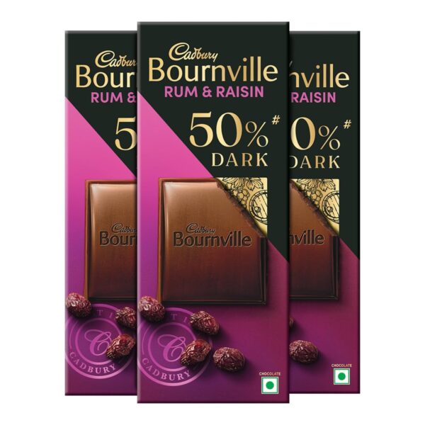 Cadbury Bournville Rum & Raisin Dark Chocolate Bar, 80 grams (Pack of 3) - Fast Shipping to USA & Canada