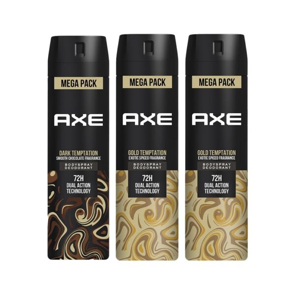 Axe Dark Temptation Long Lasting Deodorant Bodyspray For Men 215 ml & Axe Gold Temptation Long Lasting Deodorant Bodyspray For Men 215 ml(Pack 3) - Fast Shipping to USA & Canada
