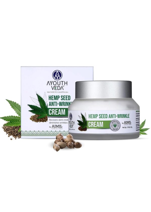 Ayouthveda Hemp Seed Anti-Wrinkle & Anti-Aging Cream|With goodness of Basil, Lavender & Sandalwood Oil |Helps in Skin Nourishment | Deep Hydration (Pack of 1; 50g each) - Fast Shipping to USA & Canada