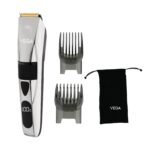 Vega P3 Battery Powered Trimmer Men with 160 Mins Runtime, Titanium Blades, 2 Comb Attachment, Digital Display & 40 Length Settings, Silver, (Power Series P3 VHTH-27) - Fast Shipping to USA & Canada