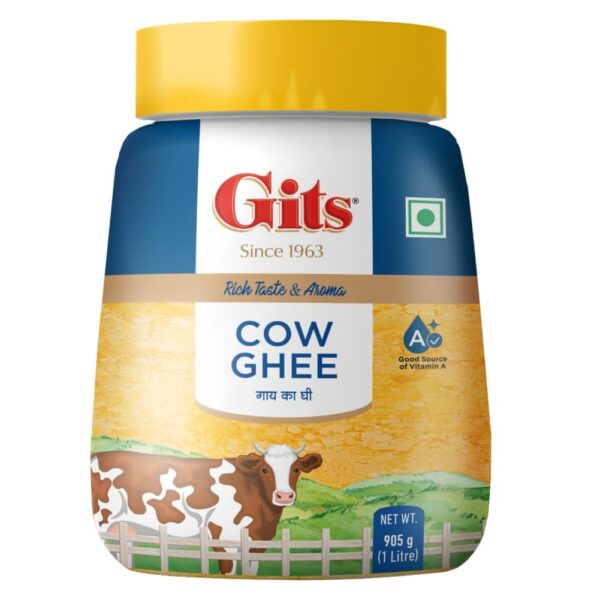 Gits Cow Ghee | 1 ltr Jar | Pack of 1 | Aroma in every drop |Pure Veg | Rich Taste & Aroma|Delicious, Healthy & Nutritious | Good for the Gut, Heart, Skin and Hair - Fast Shipping to USA & Canada