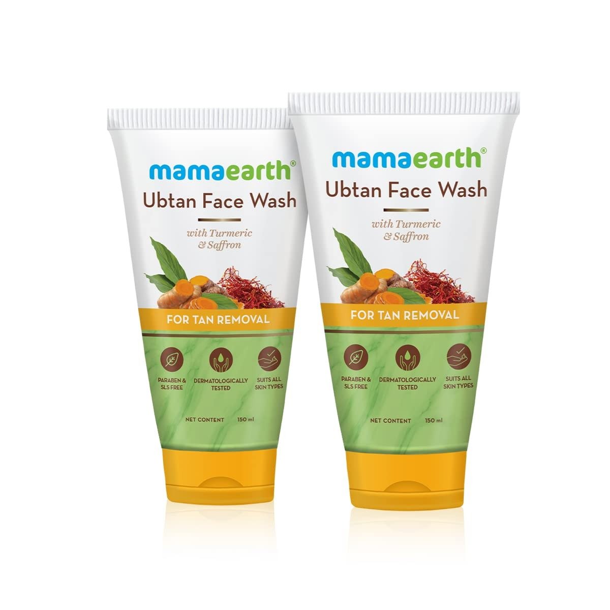 61o41P6o0rL-1.jpg Mamaearth Ubtan Natural Face Wash For all Skin Type with Turmeric & Saffron for Tan Removal ? 150 ml (Pack of 2) - Fast Shipping to USA & Canada - Image 1