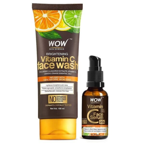 WOW Skin Science Vitamin C Face Wash Tube with 20% Vitamin C Face Serum Combo - Net Vol 130mL - Fast Shipping to USA & Canada