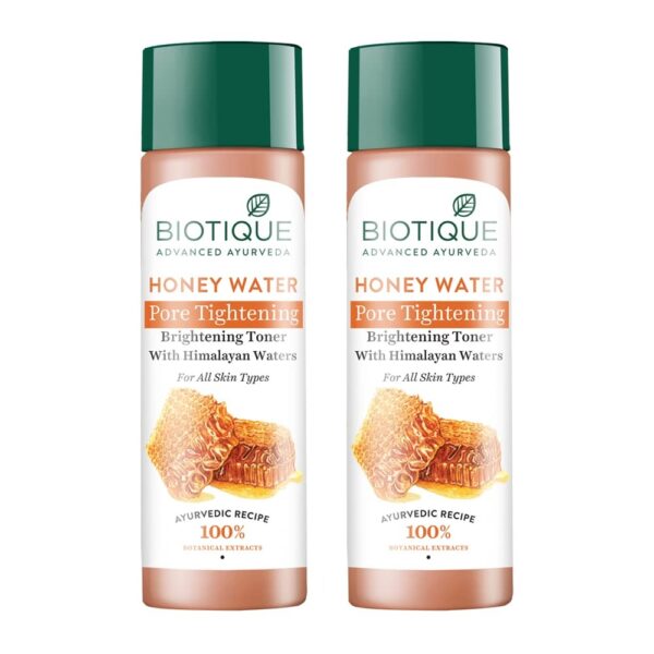 Biotique Honey Water Pore Tightening Brightening Toner with Himalayan Waters |Maintains pH Balance| Moisturized and Hydrated Skin | |100% Botanical Extracts| All Skin Types | 120ml (Pack Of 2) - Fast Shipping to USA & Canada