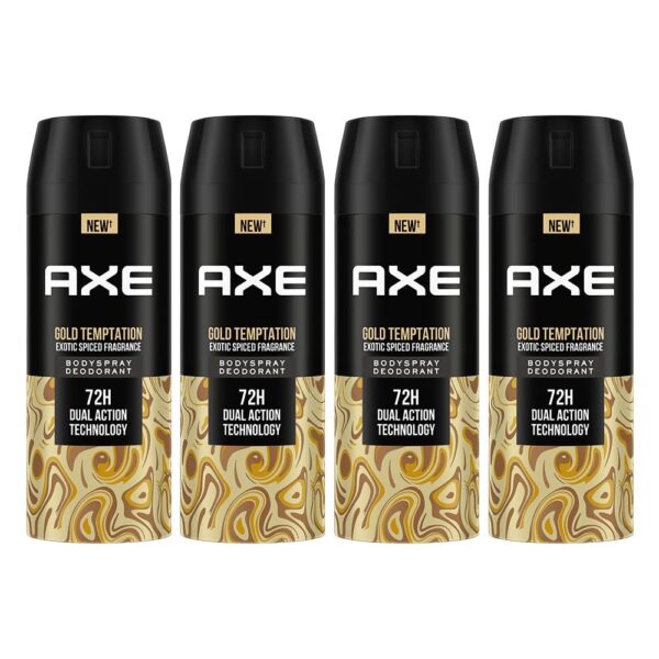 Axe Gold Temptation Long Lasting Deodorant Bodyspray For Men 150 ml, Pack of 4 - Fast Shipping to USA & Canada
