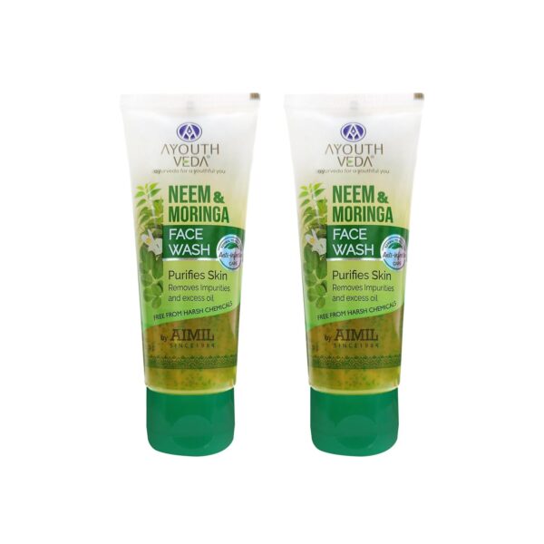 Ayouthveda Neem & Moringa Skin Purifying Face Wash For Acne & Pimples | Remove Excess Oil & Pulls Out Deep-Seated Dirt & Impurities (Pack of 2: 50g each) - Fast Shipping to USA & Canada