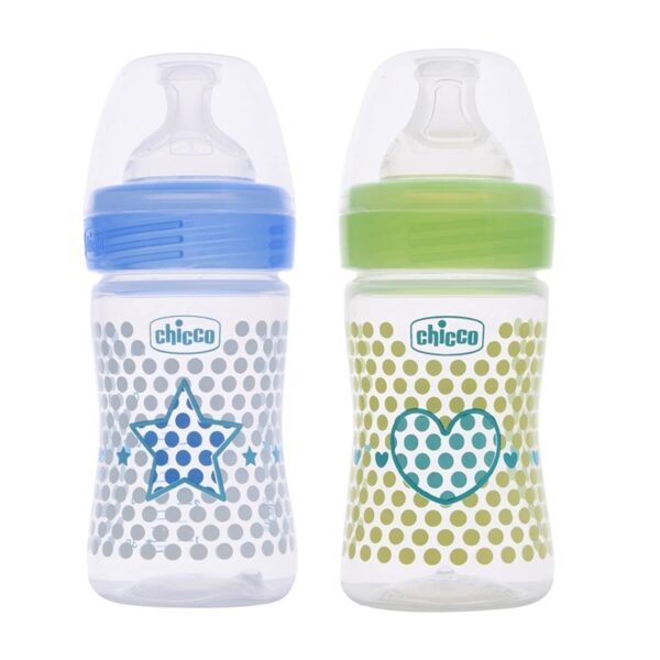 Chicco Well-Being Baby Feeding Bottle, 150ml, 0+ Months (Pack of 2) | Advanced Anti-Colic Nipple | Soft Silicon Teat | Wide Neck, Anti-Drip Bottle |BPA Free - Fast Shipping to USA & Canada