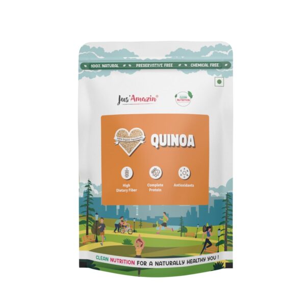 Jus' Amazin Organic Quinoa (1Kg) | High Protein | Naturally Gluten-Free | Rich in Dietary Fiber & Anti-Oxidants | Helps in Weight Loss | Superfood | Clean Nutrition - Fast Shipping to USA & Canada