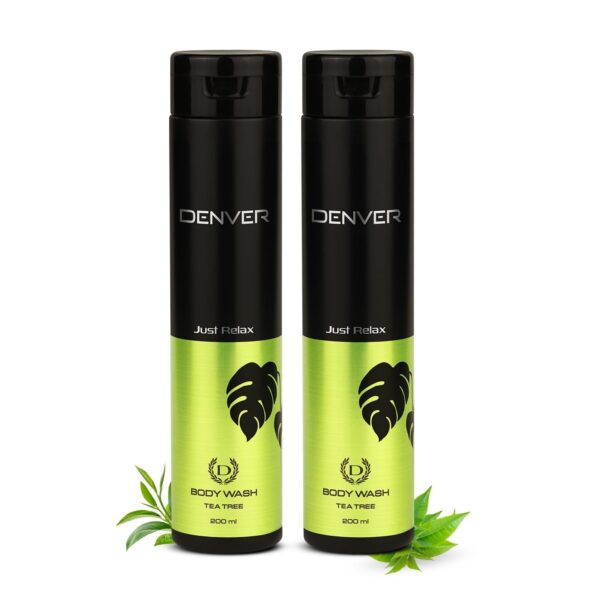DENVER Just Relax Tea Tree Body Wash - 200ML Each (Pack of 2) | Enriched with Tea Tree Extracts - Best Body Wash Cleanser for Men