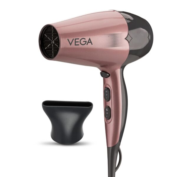 Vega Go Pro 2100 Watts Professional Hair Dryer with Detachable Nozzle, 2 Speed & 3 Temperature Settings with Cool Shot Button, Hair Dryer for Men & Women (VHDH-25), Rose Gold & Grey - Fast Shipping to USA & Canada