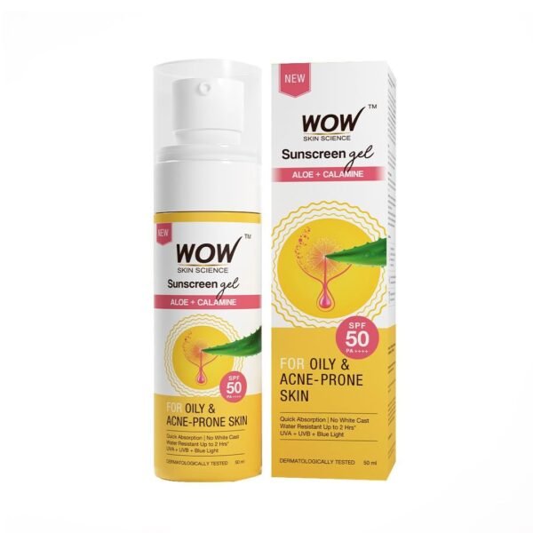 WOW Skin Science Sunscreen Gel For Oily & Acne-Prone Skin | SPF 50 PA++++ | Blocks UV Rays | Balances Oil & Excess Sebum | Lightweight | Quick Absorbing | No white cast | UVA & UVB Protection | 50 ml - Fast Shipping to USA & Canada