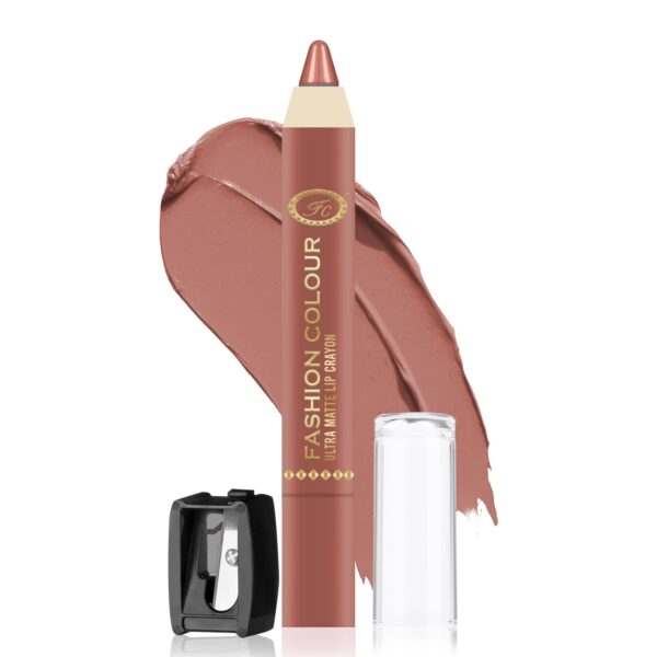 FASHION COLOUR Ultra Matte Lip Crayons With Free Sharpener | Smudge Proof And Waterproof | For Hydration And Moisturization | Long Lasting Lipwear with Matte Finish, Cruelty-free and Paraben-free - 2.5 gm(Toasted brown) - Fast Shipping to USA & Canada