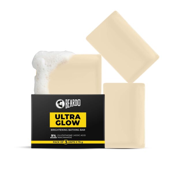 Beardo Ultraglow Brightening Bathing Bar | 9% complex glutathione, niacinamide & kojic acid | Skin Brightening Soap | Whitening Soap for men | Dermatologically tested |75g * Pack of 3 - Fast Shipping to USA & Canada