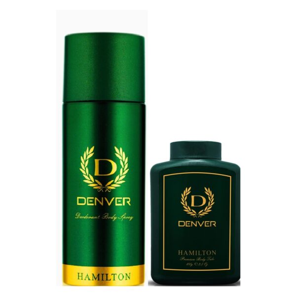 DENVER Hamilton Deo 165ML & Hamilton Talc 100GM (Combo Set of 2) | Long Lasting Deodorant Perfume Spray for Men & Boys