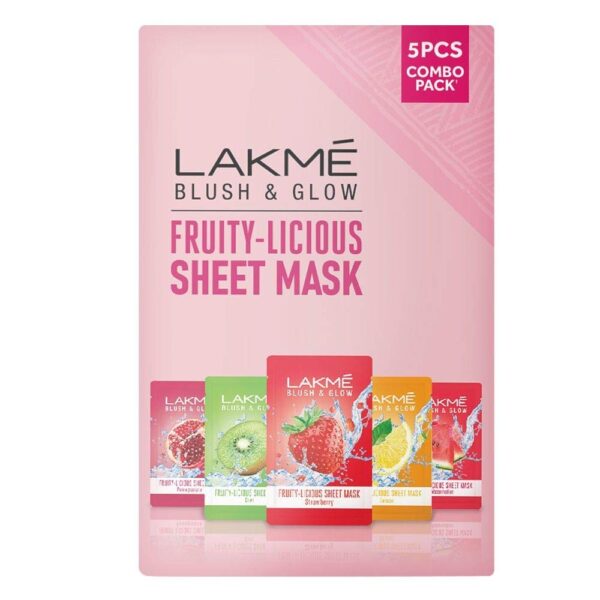 LAKME 100% Natural Fruit Extract Sheet Mask Combo, 20 Ml (Pack Of 5) - Fast Shipping to USA & Canada