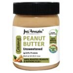 Jus' Amazin Creamy Peanut Butter - Unsweetened (325g) | 27.8% Protein | Only 100% Pure Peanuts - no added Sugar/Salt/Hydrogenated Fats/Emulsifiers | Dairy Free, Keto | Clean Nutrition, 0% Chemcials - Fast Shipping to USA & Canada
