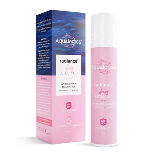 Aqualogica Radiance+ Dewy Sunscreen SPF 50+ PA+++ | Lightweight texture for oily, combination, acne prone skin | Broad spectrum protection | No white cast, Non greasy | For Men & Women | 50g - Fast Shipping to USA & Canada