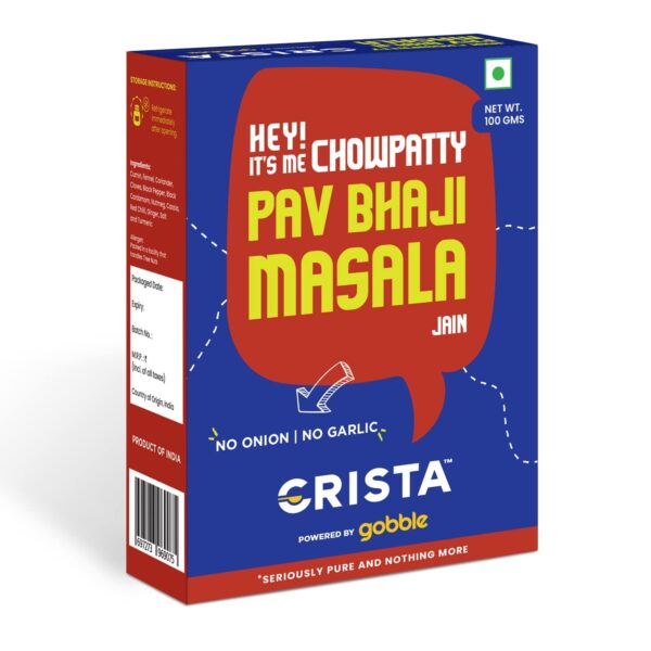 CRISTA Jain Chowpatty Pav Bhaji Masala | Premium Spices Blend | Vegan | No Onion | No Garlic | Zero added Colours, Fillers, Additives & Preservatives | 100 gms