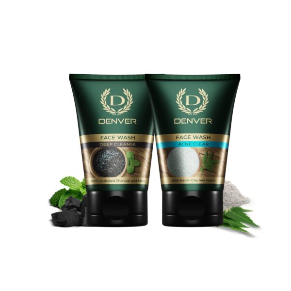DENVER Deep Cleanse + Acne Face Wash - 100GM Each (Combo Pack of 2)| Deep Pore Cleaning & Remove Acne & Lighten Dark Spots Face Gel for Men | Fights Acne and Pollution | All Skin Type