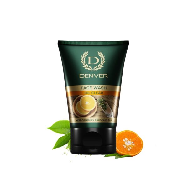 DENVER Oil Clear Face Wash - 100GM | Goodness of Vitamin C & Green Tea | Oil Cleansing Face Gel for Men | Suitable for Oily Skin | All Skin Type