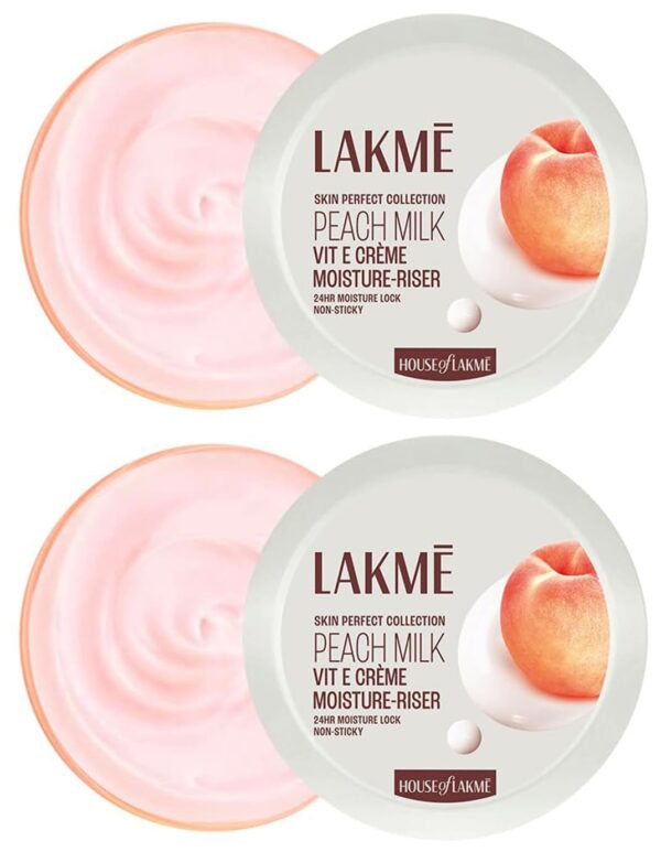 LAKME Peach Milk Soft Cr?me Moisturizer for Face 100 g, Daily Lightweight Whipped Cream with Vitamin E for Soft, Glowing Skin - Non Oily 24h Moisture (Pack of 2) - Fast Shipping to USA & Canada
