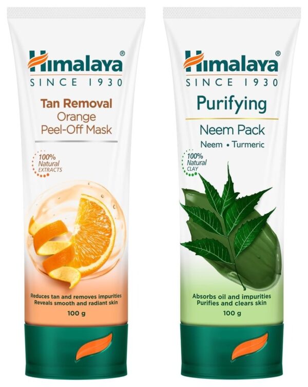 Himalaya Herbals Tan Removal Orange Peel-off Mask, 100g & Himalaya Herbals Purifying Neem Pack, 100g Packaging might differ - Fast Shipping to USA & Canada
