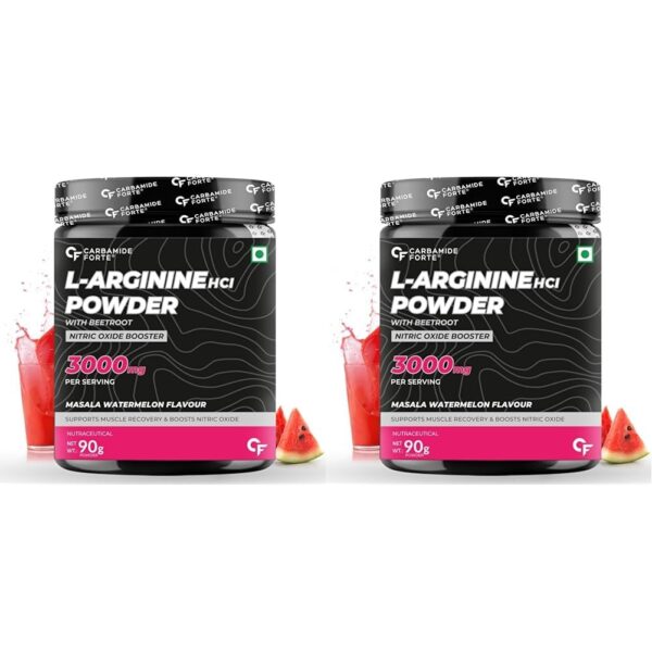 Carbamide Forte L Arginine Powder Supplement 3000mg | Pre-workout for men & women | L Arginine Supplement| Beet Root Powder - Masala Watermelon Flavour - 90g (Pack of 2) - Fast Shipping to USA