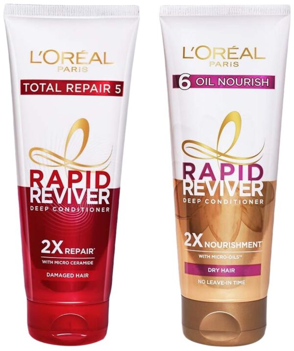 L'Oreal Paris Rapid Reviver Total Repair 5 Deep Conditioner, 180ml & L'Oreal Paris Rapid Reviver 6 Oil Nourish Deep Conditioner, 180ml - Fast Shipping to USA & Canada