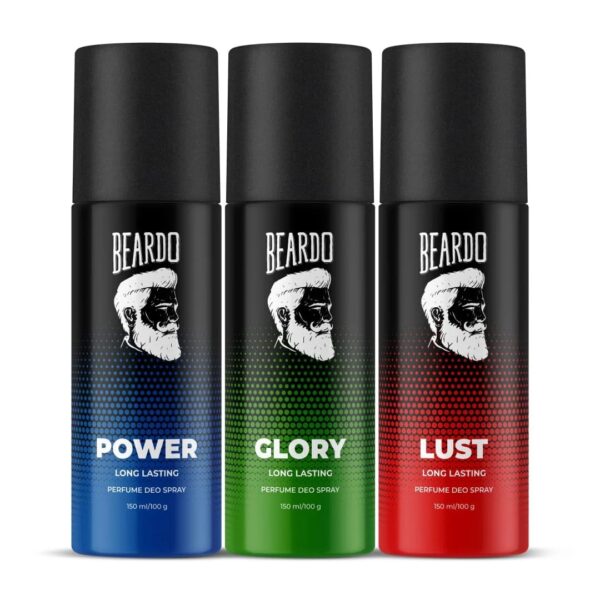 Beardo Power, Lust & Glory Perfume Body Spray (Set of 3) Get compliments with Long lasting Fougere, Aromatic Deodorant Brand | Christmas gift for men | Gift For Friends | Gift for Men - Fast Shipping to USA & Canada
