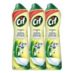 Cif Lemon Surface Cleaner Cream for Kitchen & Bathroom |100% Dirt & Grease Removal With Natural Cleaning Particle For Shiny Surface | Imported |3x500 ml, Yellow - Fast Shipping to USA & Canada