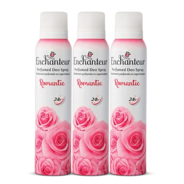 Enchanteur Romantic Perfumed Deo Spray for Women with 24-Hours Odour Protection| Long-Lasting Floral French Fragrance| Refreshing & Gentle Deo Spray| 150ml (Pack of 3) - Fast Shipping to USA & Canada